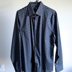 Men's Express Button Down Dress Shirt (Black and Grey Pattern)